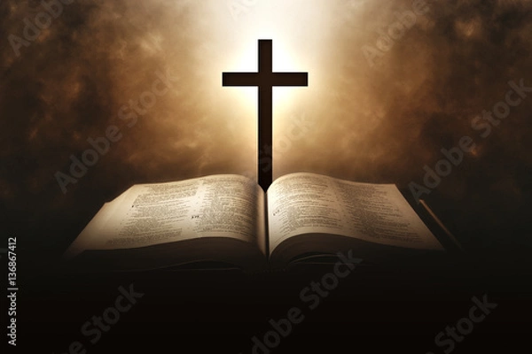 Obraz Holy Bible with a cross and a light coming from above