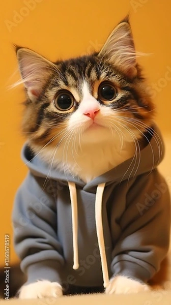 Fototapeta Cute Kitten in Hoodie with Indoor Shot.