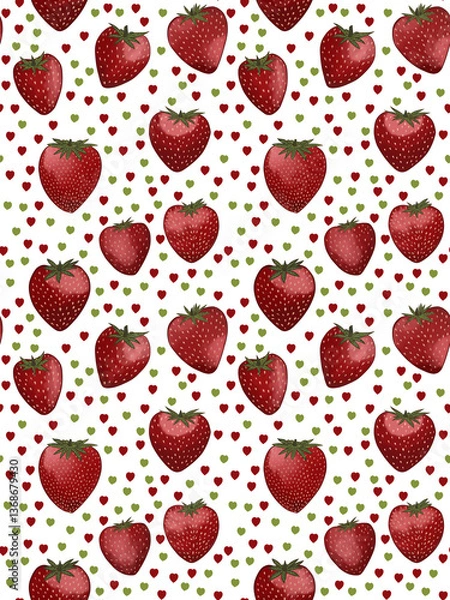 Fototapeta Seamless pattern with strawberries and hearts.