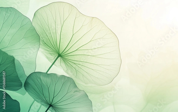 Obraz Translucent Lotus Leaves in Soft Green Tones, Abstract Botanical Background