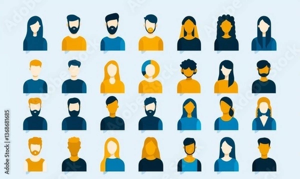 Fototapeta A collection of diverse user avatars for social networks.
