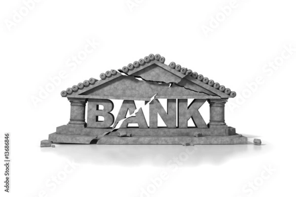 Obraz Crumbling bank text with cracks.