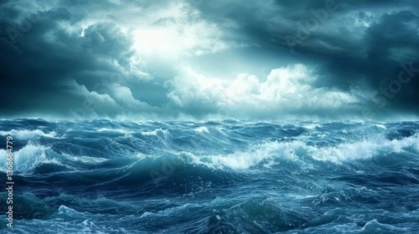 Fototapeta Witness the raw energy and beauty as storms collide with the ocean's surface.