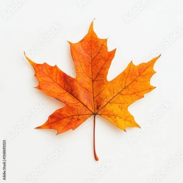Fototapeta Vibrant Maple Leaf Displaying Autumnal Hues and Intricate Veins Against a Plain White Backdrop