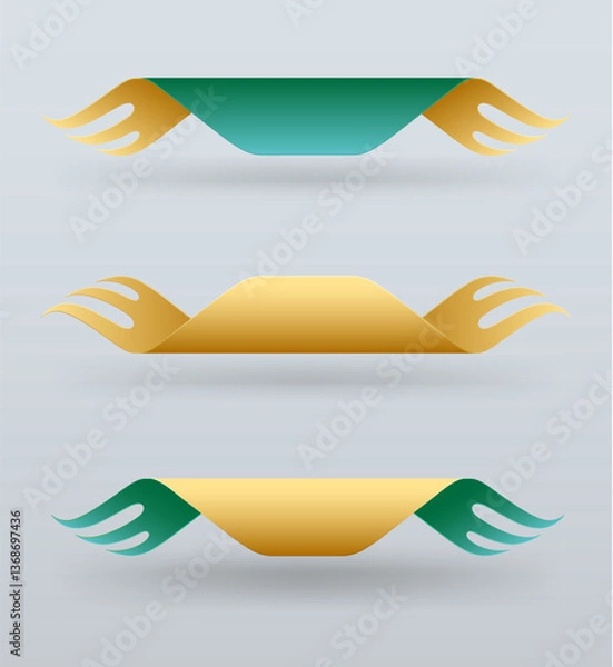 Obraz Set of 3d creative golden and green banner template; decorative banners