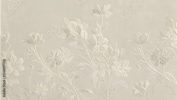Fototapeta Elegant Flower Line Art on Rustic Stone Surface