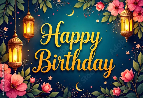 Obraz happy birthday card with flowers