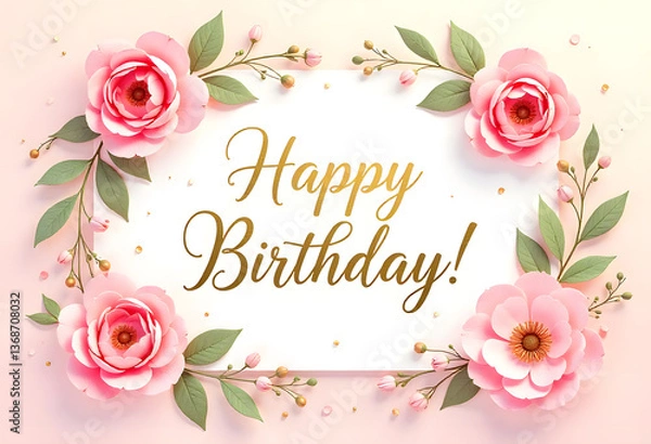 Obraz happy birthday card with roses