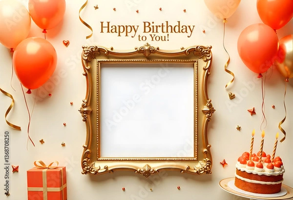 Obraz birthday cake with candles and balloons