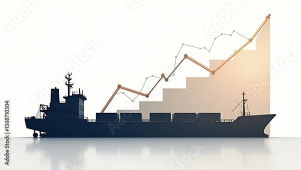 Fototapeta 3D Flat Icon: Cargo Bay Silhouette with Profit Analysis Graph for Financial Insights