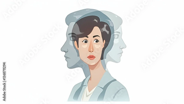 Obraz 3D Flat Icon: Counselor Double Exposure with Therapy Symbols for Mental Health Ads