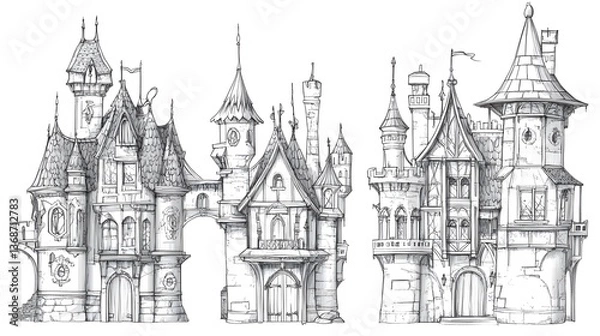 Fototapeta Enchanting Medieval Fantasy Castle Garden Vintage Architecture