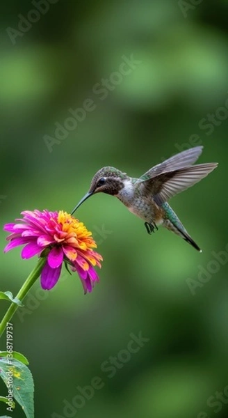 Fototapeta Hummingbird and Zinnia: A Moment of Serenity in Nature