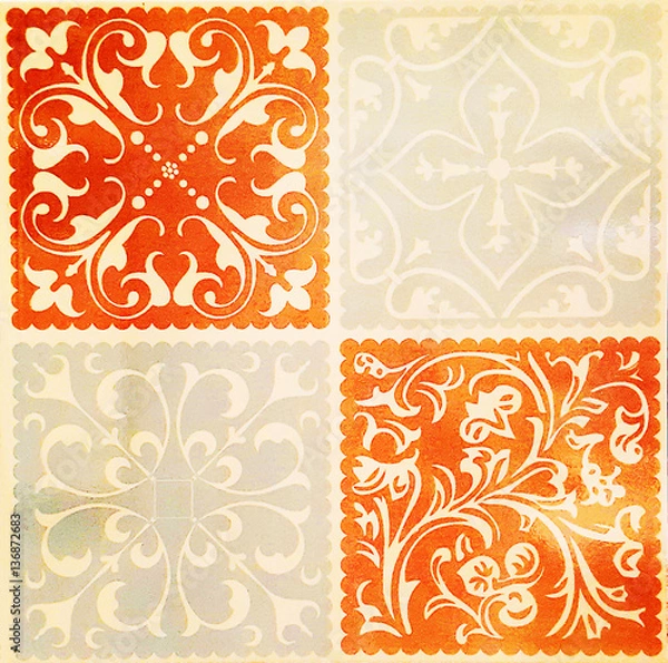 Fototapeta Background and texture Ancient pattern on ceramic tile