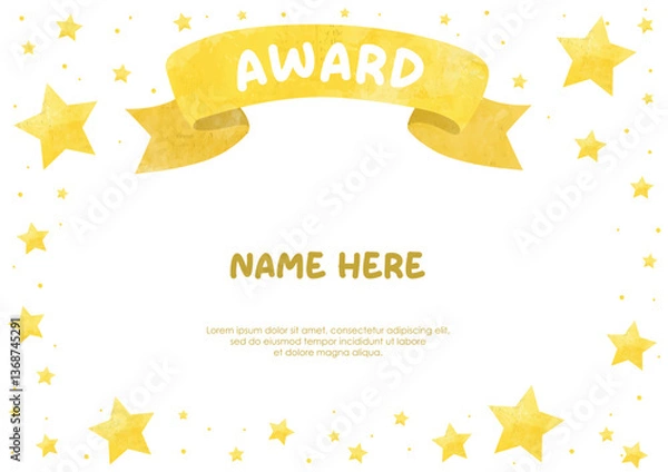 Fototapeta Kids children award certificate background with cute ribbon banner and beautiful frame border for competition study participation graduation event print template layout design