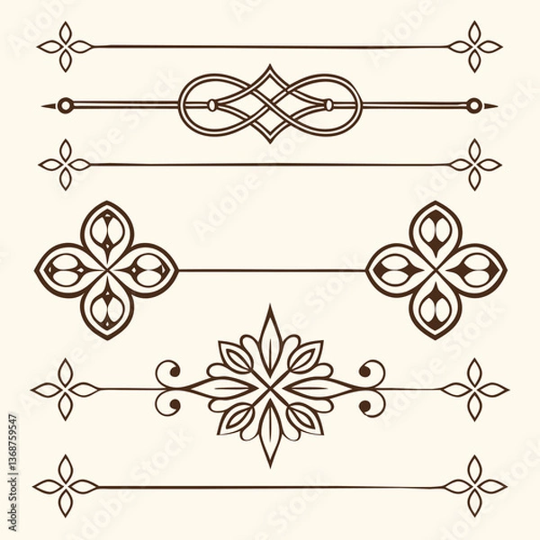Obraz a set of elegant thin brown decorative line 
