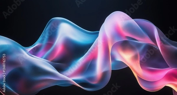 Fototapeta Elegant flowing iridescent ribbon in vibrant hues on a dark background