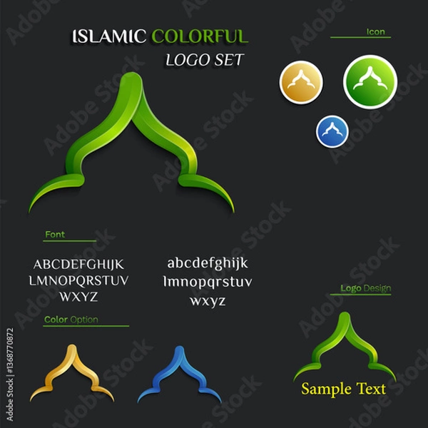 Obraz Islamic Themed Logo Set with Calligraphic Style on Dark Background