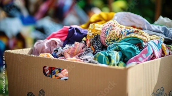 Fototapeta Donation Box Overflowing with Textiles: A Call for Second Chances and Charity
