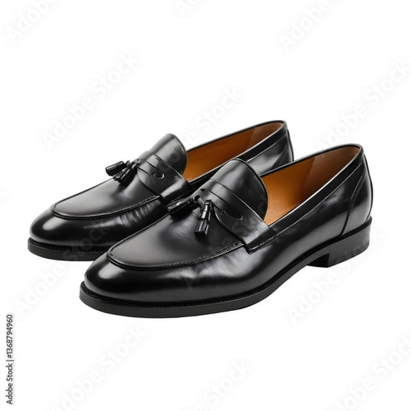 Fototapeta Premium Black Leather Loafers on a transparent background PNG 