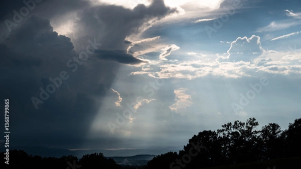 Fototapeta Ominious Black Storm Approaching the Appalachian Mountain Foothills
