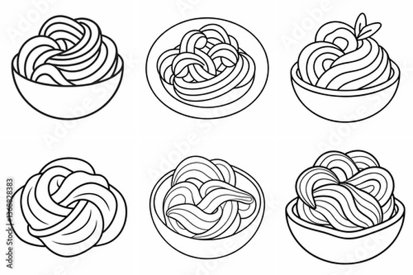 Fototapeta  Pasta Outline Coloring Book Page Line Art Drawing Set
