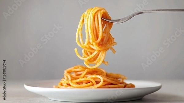 Obraz Fork Lifting Delicious Spaghetti with Tomato Sauce on a Plate