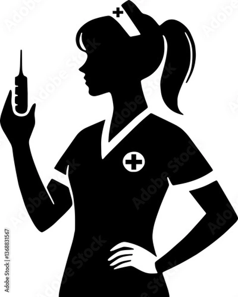Fototapeta Nurse silhouette with Syringe PNG