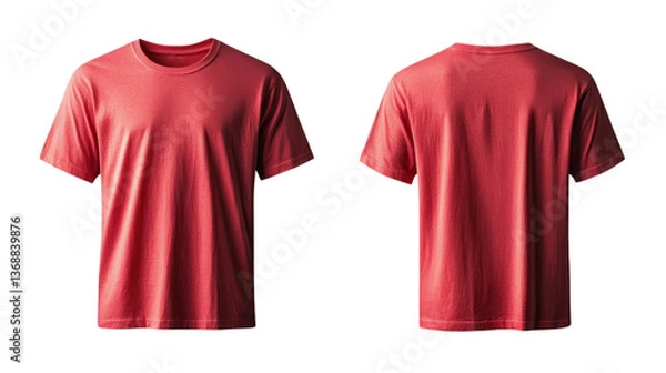 Fototapeta Png of Simple red t-shirt displayed from the front and back, showcasing a versatile style for casual wear on transparent background.