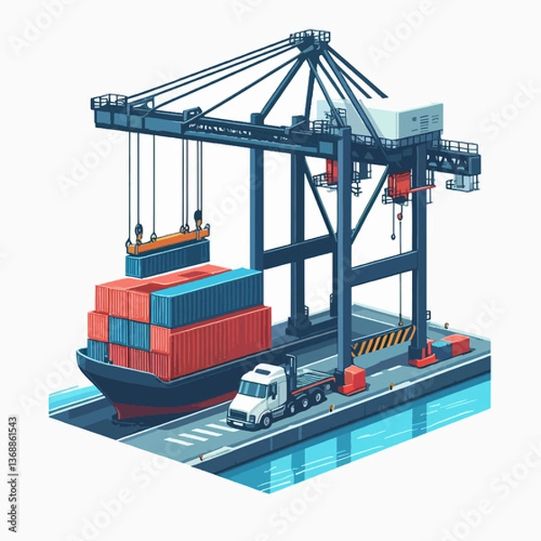 Fototapeta A large cargo ship is docked at a port