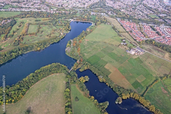 Obraz Aerial view of Coate water country park in Swindon, Wiltshire