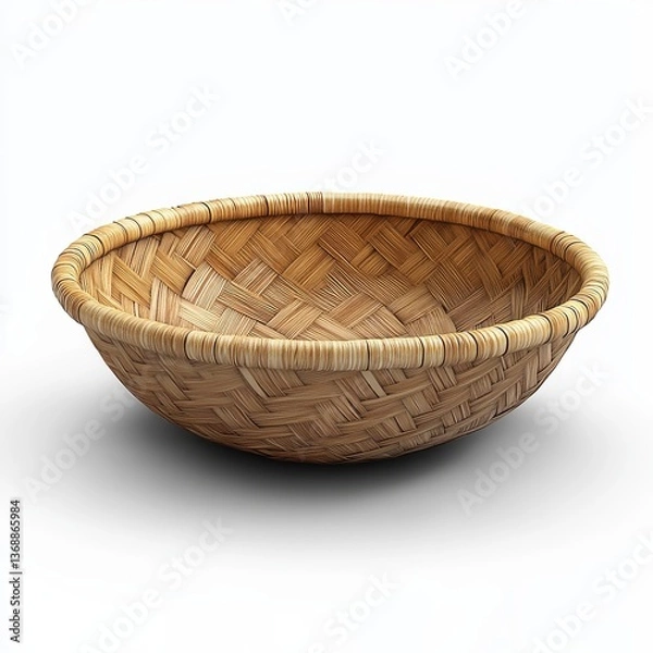 Obraz Woven Wonders: A Close-Up of a Beautiful Handmade Bamboo Basket Displayed on a Clean White Background 