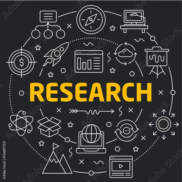 Fototapeta Vector linear illustration dark background research trend