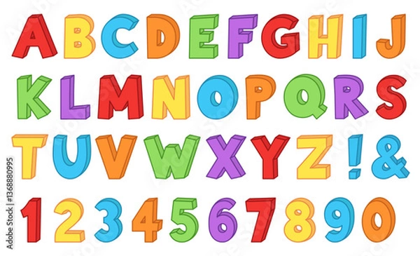 Fototapeta Colorful 3D Block Letter Alphabet and Number Vector Clipart