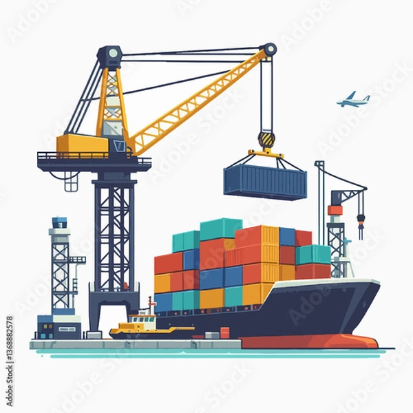 Fototapeta A large crane is lifting a container ship