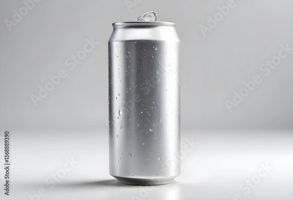 Fototapeta Plain blank Aluminum slim can in silver isolated on White Background. Mockup Can