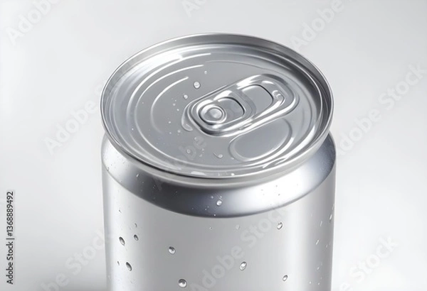 Fototapeta Plain blank Aluminum slim can in silver isolated on White Background. Mockup Can