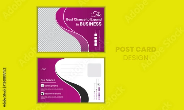 Obraz Creative modern corporate business postcard EDDM design template with photo place holder. Elegant, real estate and marketing postcard design Easy to use and edit. stylish postcard design bundle .