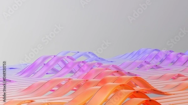 Fototapeta 3d rendering abstract colorful Ribbons line wave on light background. Vibrant Gradient Color Shifts, Transparent glossy Colorful glass with dispersion.