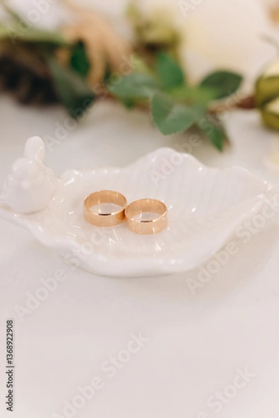 Obraz wedding rings on a white background