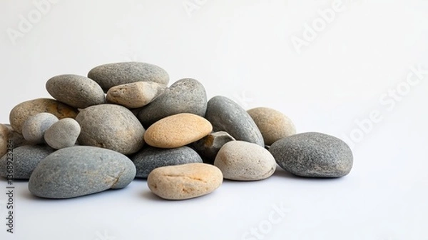 Fototapeta There is a pile of rocks standing out on a plain white backdrop
