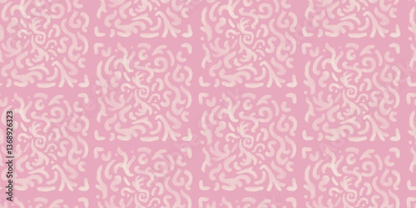 Fototapeta Pink and white swirling tile seamless repeating pattern