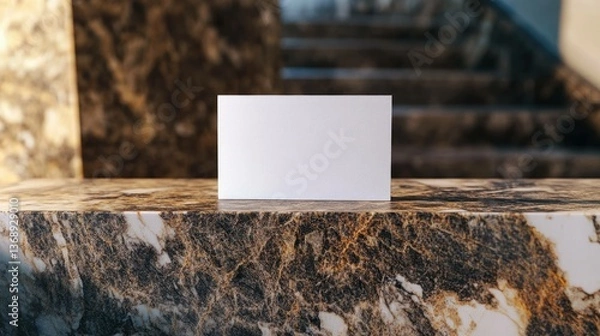 Fototapeta Blank business card mockup on marble table for brand identity design