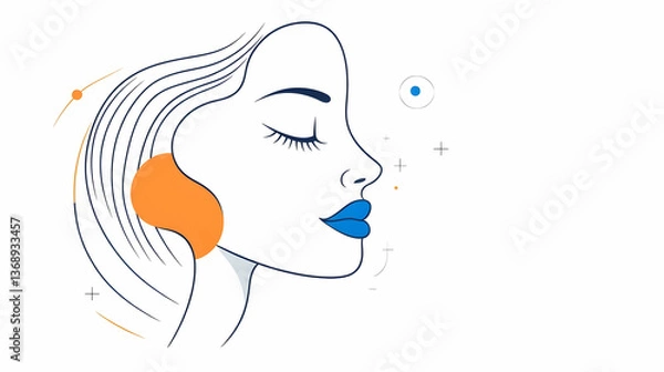 Fototapeta Serene woman profile illustration with abstract design elements