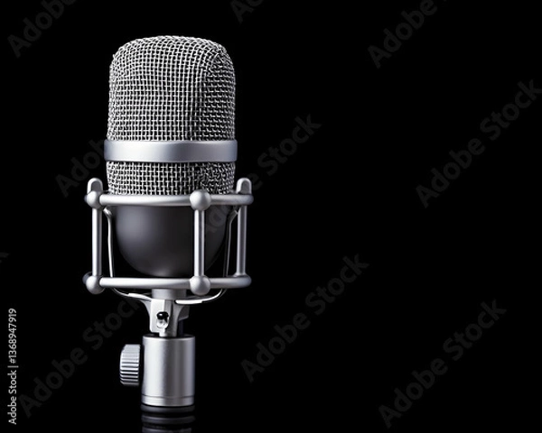 Fototapeta Studio microphone on black background