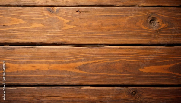 Fototapeta A detailed view of warm wooden planks, showcasing the natural grain and texture of the material. Ideal for background design.