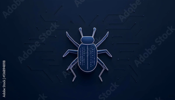 Fototapeta Stylized insect on a circuit board background, representing a digital bug or virus