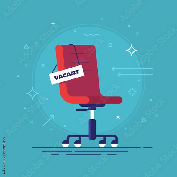 Fototapeta Composition with office chair and a sign vacant. Business hiring and recruiting concept. Vector illustration.