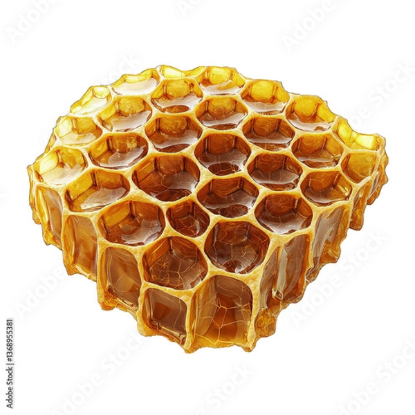 Fototapeta Golden Honeycomb Structure Isolated On Transparent Background With Intricate Hexagonal Pattern