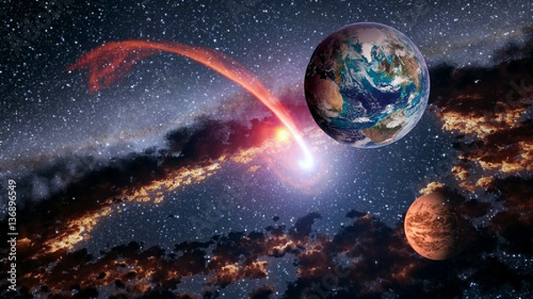 Fototapeta Kosmos planeta Ziemia Mars meteoryt kometa asteroida astrologia układ słoneczny wszechświat. Elementy tego zdjęcia dostarczone przez NASA.